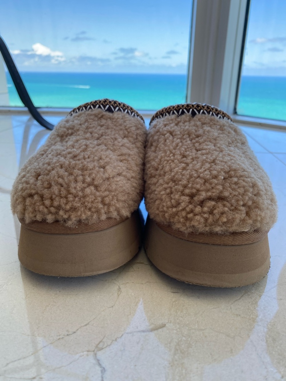 UGG Tazz Maxi Curly Chestnut Shearling Platform Clog  - Authentic